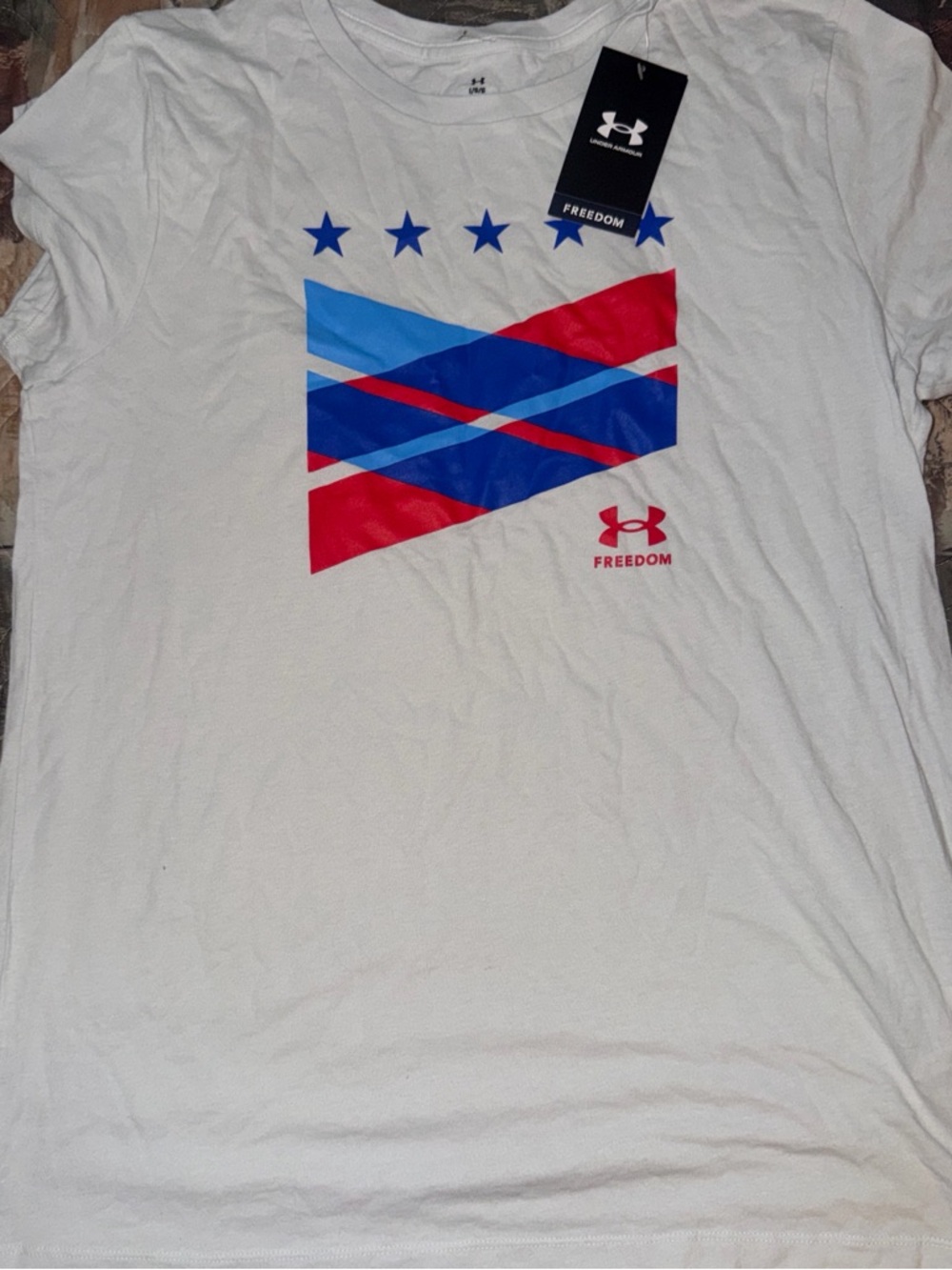 Under Armour White Short Sleeve Graphic Tee with Blue & Red Stars